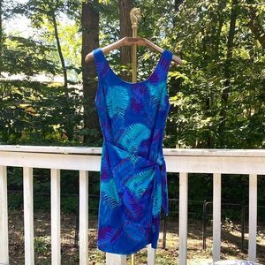 Vintage 90s Frederick’s of Hollywood Blue Tropical Wrap Dress